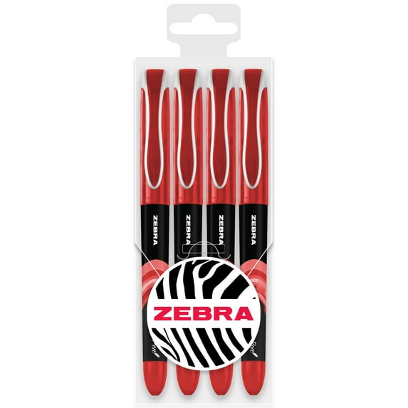 Zebra Fuente - Disposable Fountain Pen - 1.0mm Fine Nib 0.6mm Line Width - Wallet of 4 - Red