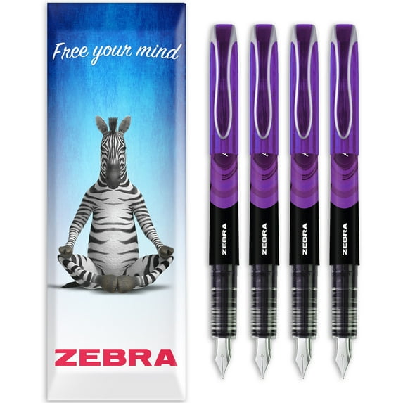 Zebra Fuente - Disposable Fountain Pen - 1.0mm Fine Nib 0.6mm Line Width - Wallet of 4 - Violet