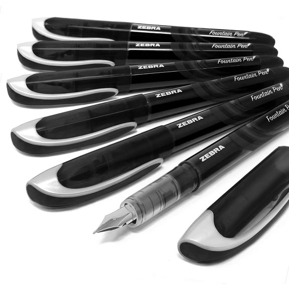 Zebra Fuente - Disposable Fountain Pen - 0.6mm - Black Ink - Pack of 6
