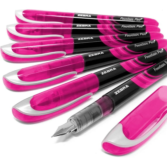 Zebra Fuente - Disposable Fountain Pen - Pink Ink - Pack of 6