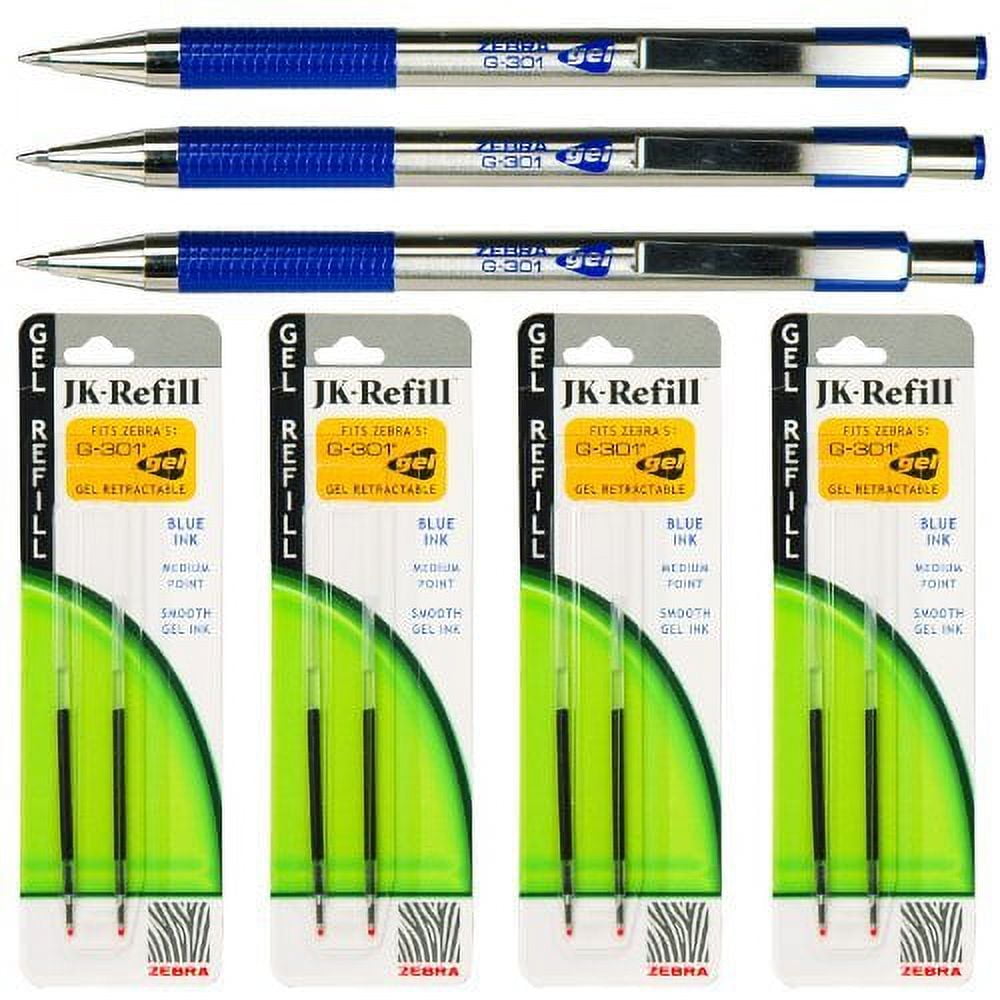 Zebra G301 Gel Pens with Refills, Blue Gel Ink, 0.7mm Medium Point, 7