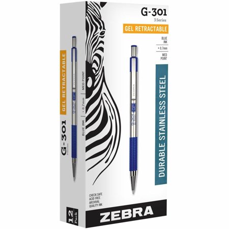 Zebra G-301 Retractable Gel Pen, .7mm, Blue