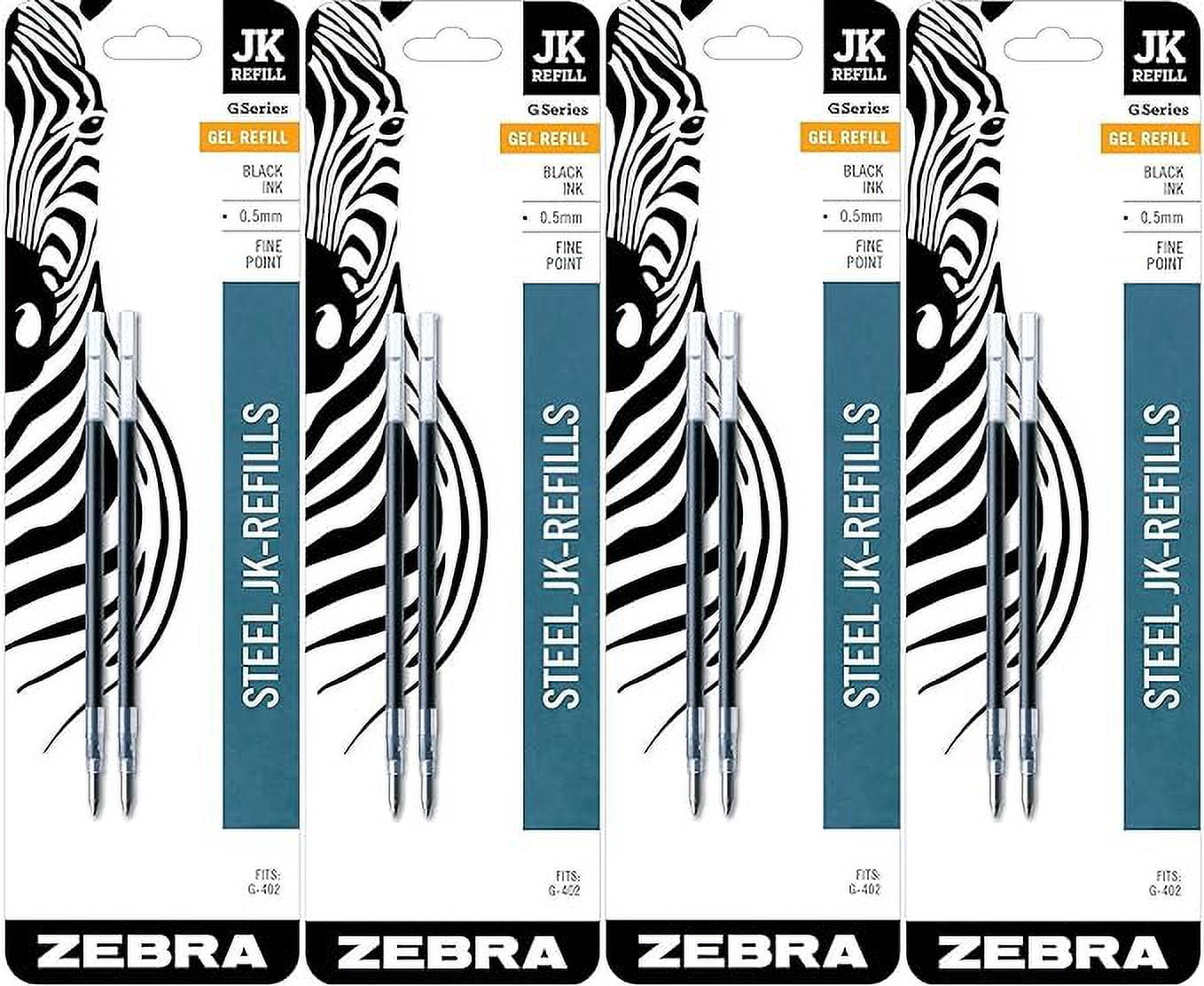 Zebra G-402 Stainless Steel Pen JK-Refill, Fine Point, 0.5mm, Black Ink, 8-Count