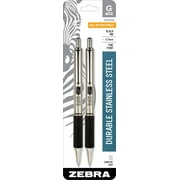 Zebra G-402 Stainless Steel Retractable Gel Pen, Fine Point, 0.5mm, Black Ink, 2-Count