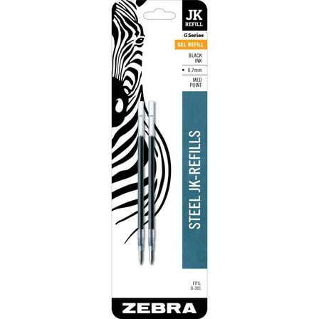 Zebra G-Series Ballpoint Stainless Steel Pen Refill, Fine Point, 0.7mm, Black Ink, 2-Count