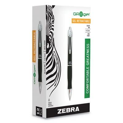 Zebra Pen GR8 Gel Pen, Retractable, Conical, 0.7 mm, Black Ink, 12 Count