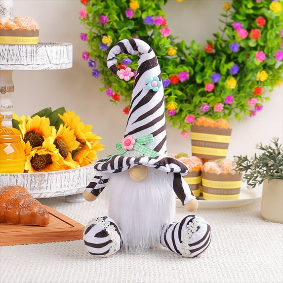 Zebra Gnomes Plush Decorations, Farmhouse Gnomes Decorations for Home, Scandinavia Gnome Tiered Tray Flower Decor for Kitchen Decor, Gnome Gifts for Women, Swedish Nisse Tomte Home Oranment