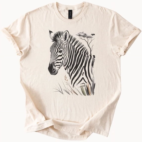 Zebra Graphic Safari Animal Shirt with Wild Grass and Tree Design ...