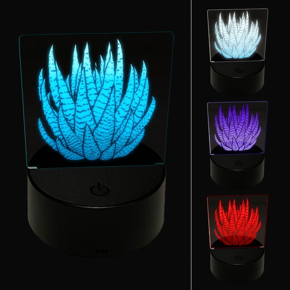 Zebra Haworthia Succulent Plant LED Night Light Sign 3D Illusion Desk Nightstand Lamp