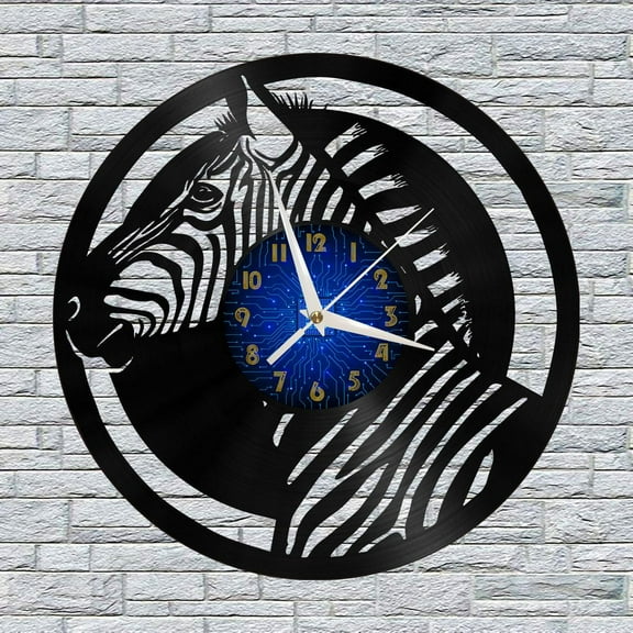 Zebra Head 12 Inch Vinyl Record Wall Clock - Silent, Creative, and Unique Clock for Living Room, Entryway, or Bedroom Decor - Perfect Gift Idea(12 inchs B without LED)