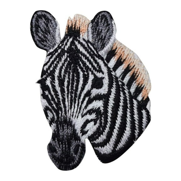 Zebra Head - Facing Left - Natural Animals - Iron on Applique/Embroidered Patch