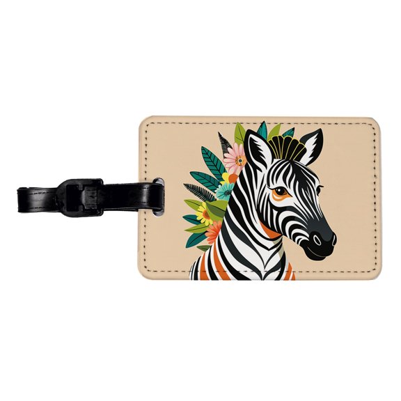 Zebra Head Floral Flowers Faux Leather Travel Luggage Tag