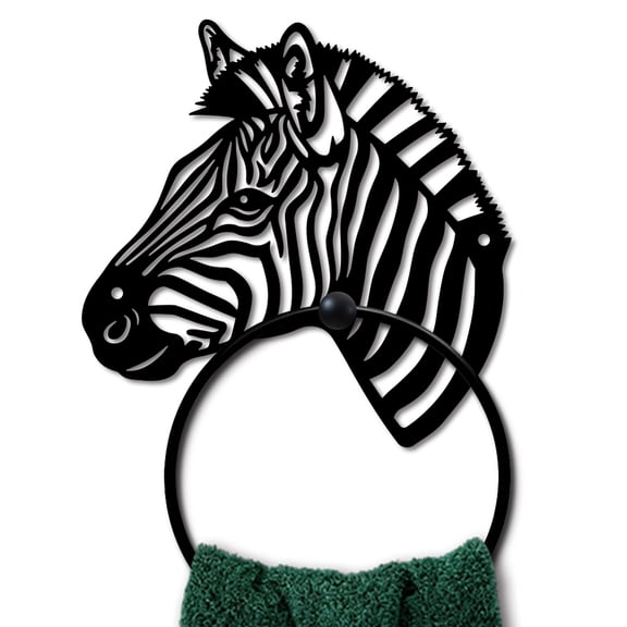 Zebra Head Metal Towel Ring Round Grassland Zebra Hand Towel Holder Animals Ring Hanger Wall Mount Black Vintage Towels Wall Organizer