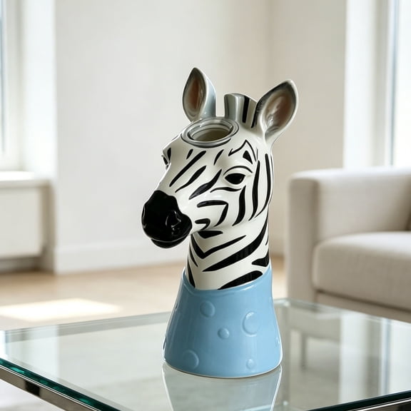 Zebra Head Shaped Resin Flower Vase, Cute Animal Decorative Ornament for Home Office, Safari Theme Living Room Tabletop Decor, Unique Gift for Her​