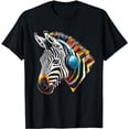 thumbnail image 1 of Zebra Headphones Artwork | Music Animal Motif Zebra T-Shirt, 1 of 3