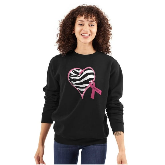 Zebra Heart Breast Cancer Awareness Women Crewneck Sweatshirt Brisco Brands S