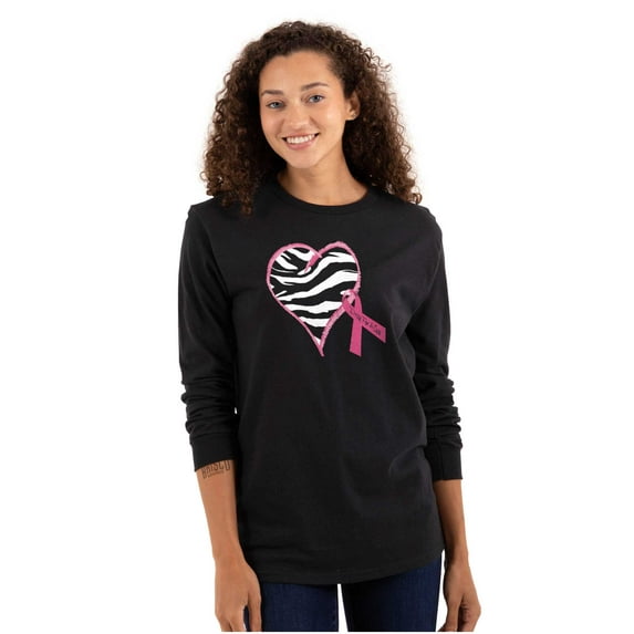 Zebra Heart Breast Cancer Awareness Women's Long Sleeve T Shirt Brisco Brands X