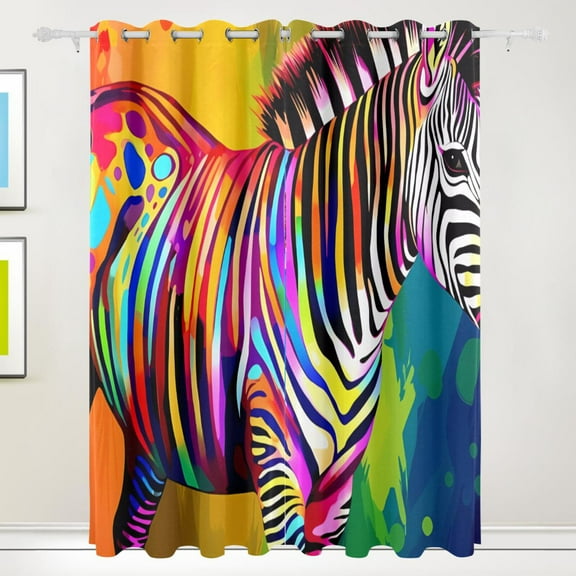Zebra Horse Colorful Black Out Curtains 84 Inch Length Curtains for Sliding Glass Doors Bedroom Living Room 2 Pack