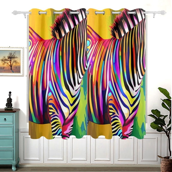 Zebra Horse Colorful Blackout Curtain Panels 63x55in Drapes Privacy Assured for Living room Bedroom Bathroom 2 panels set