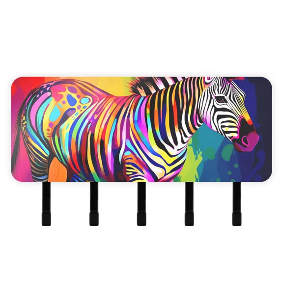 Zebra Horse Colorful Mail Holder Organizer Wall Mount with Shelf Key Holder Key Rack with 5 Key Hooks for Wall Decorative