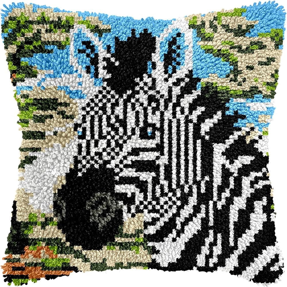 Zebra Horse Latch Hook Kits Pillow kits Cushion Throw Pillow Embroidery Craft Kits DIY Kits of DIY Hooking Pillowcase Cover Supplier with Color Printed Canvas 43x43cm (29)