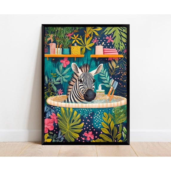 Zebra In Bathtub Bathroom Animal Print Animal In A Bathtub Wall Art ...