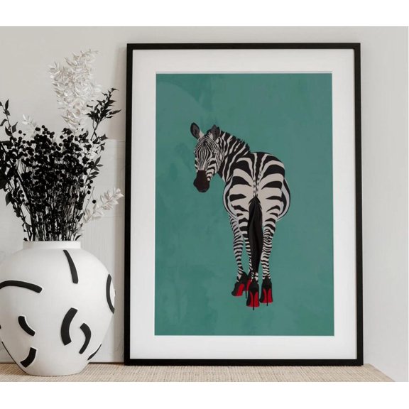 Zebra In Heels Animal Art Print, Unframed Paper Poster 8x10in