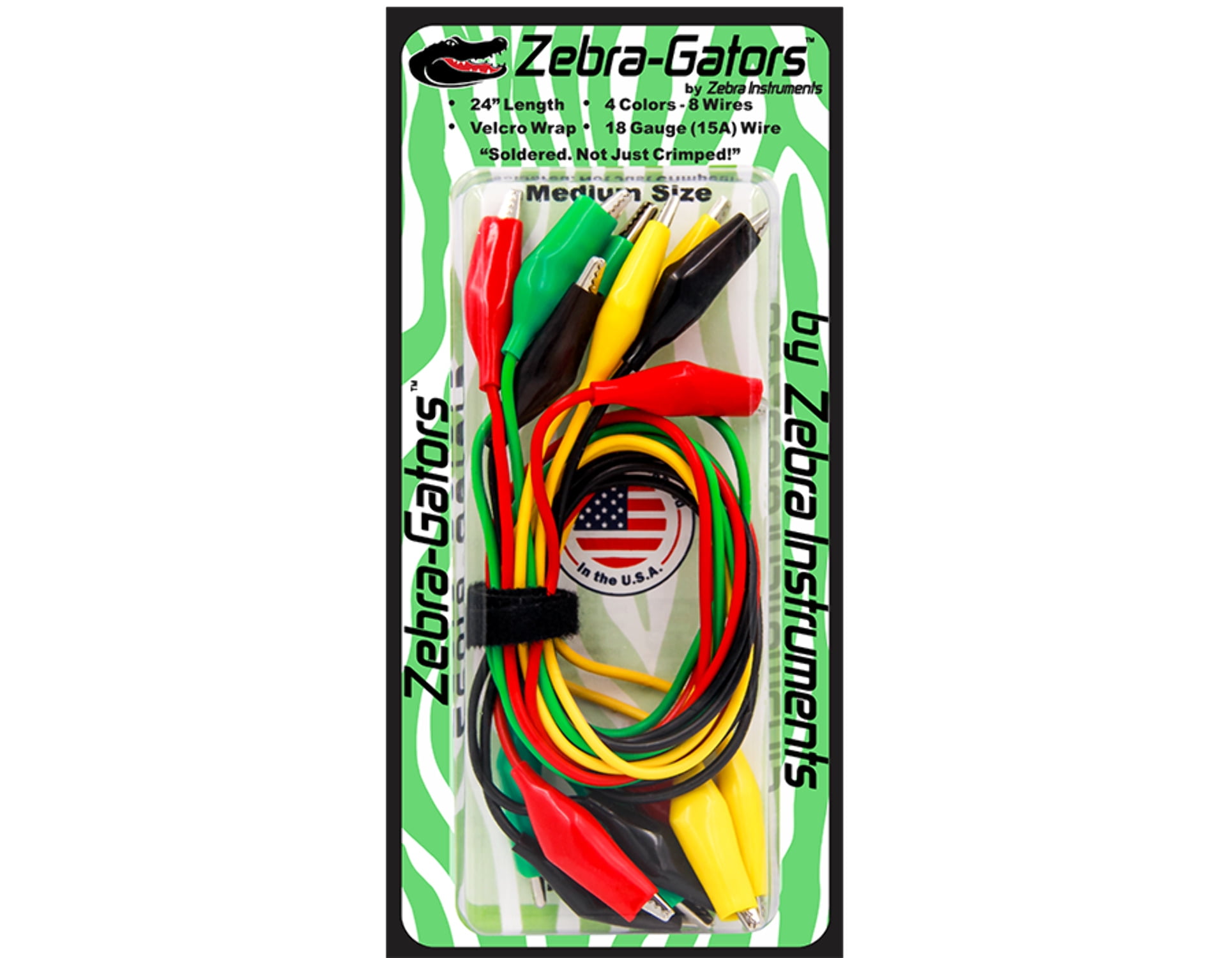Zebra Instruments , #ZG003 / ZG-003 - Zebra Gators – 8 Piece Medium Size Alligator Lead Set (Heavy Resealable Bag w/Full Color Header Card)