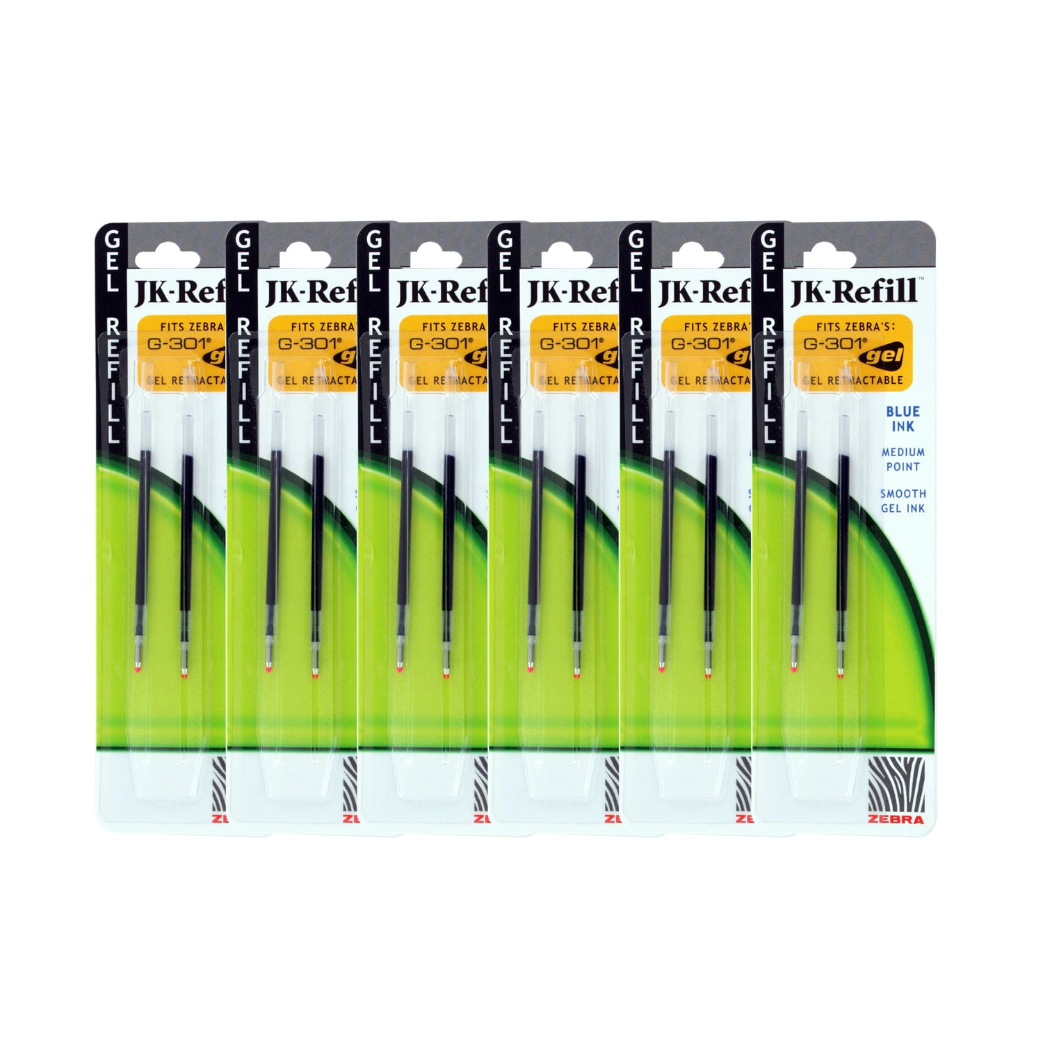 Zebra JKRefll G301 Retractable Ballpoint Pen Refills, 0.7mm, Medium Point, Black Ink, Pack of