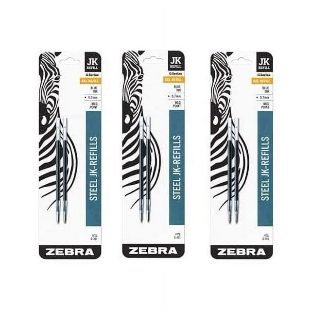 Zebra JKRefll G301 Retractable Ballpoint Pen Refills, 0.7mm, Medium Point, Blue Ink, 6 Count