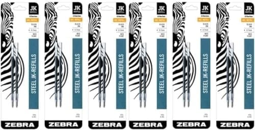 Zebra JK-Refll G301 Retractable Gel Pen Refills, 0.7mm, Medium Point, Black Ink, Pack of 6