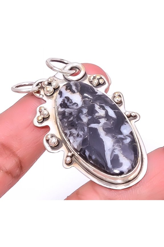 Zebra Jasper Gemstone 925 Sterling Silver Handmade Bali Pendant 2.07" A312, Turquoise Pendant, Christmas Gift, New Year Sale, Gemstone Silver Jewelry