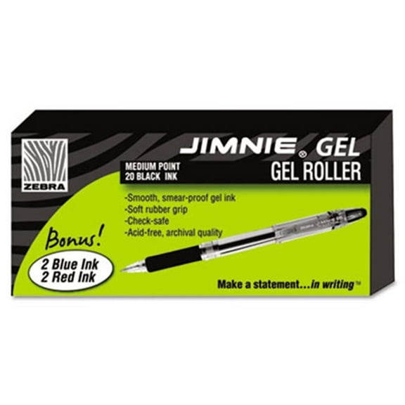Zebra  Jimnie Roller Ball Stick Gel Pen Black Ink Medium 24 per Pack
