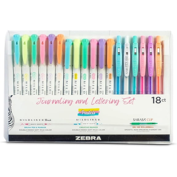 Zebra Journaling and Lettering Set Mildliner, Mildliner Brush, Sarasa Clip 05 Pastel Set of 18
