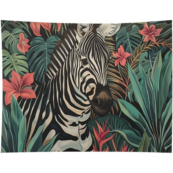 Zebra Jungle Flower Tapestry Wall Hanging Large Wall Art Decor Flag Backdrop Large Tapestry for Bedroom Living Room Dorm Classroom Party Decor 30"x40"