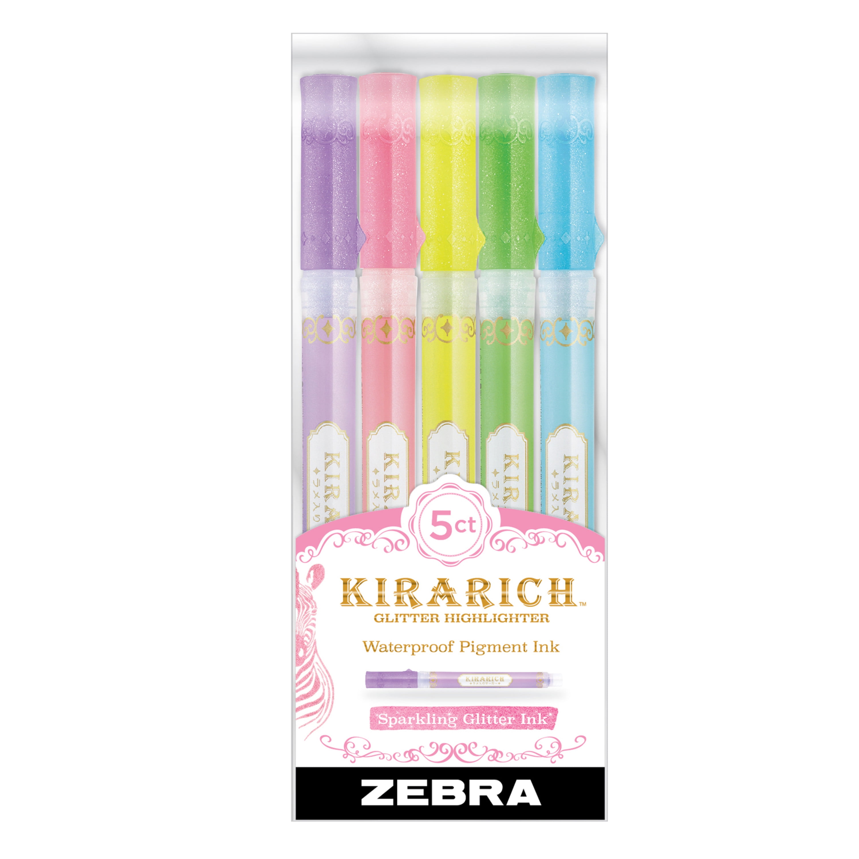 Zebra Glitter Highlighter, Kirarich, Pack of 5 – Yoseka Stationery