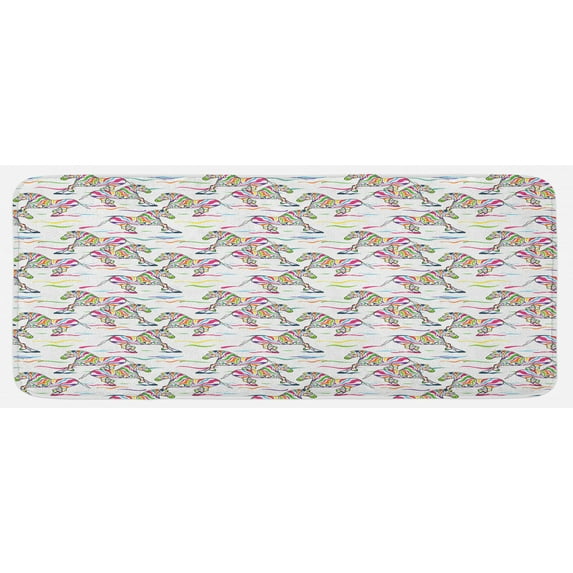 Zebra Kitchen Mat, Pattern of Running Zebra Animals with Lively Colored Skin Design Safari Wildlife, Plush Decorative Kitchen Mat with Non Slip Backing, 47" X 19", Multicolor, by Ambesonne