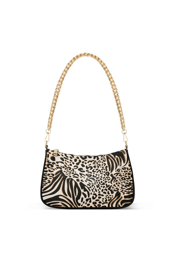 Zebra Leopard Mixed Animal Print Womens Chain Shoulder Bag Tote Handbag Clutch Hobo Purse with Zipper for Travel Casual