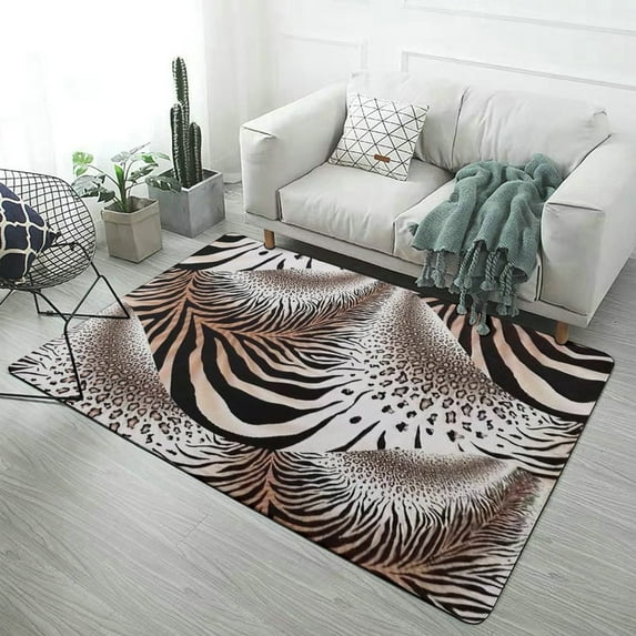 Zebra Leopard Print Mix Home Decor Living Room Carpet Non-slip Soft Comfy Floor Rug Kitchen Bedroom Entrance Doormat Mats