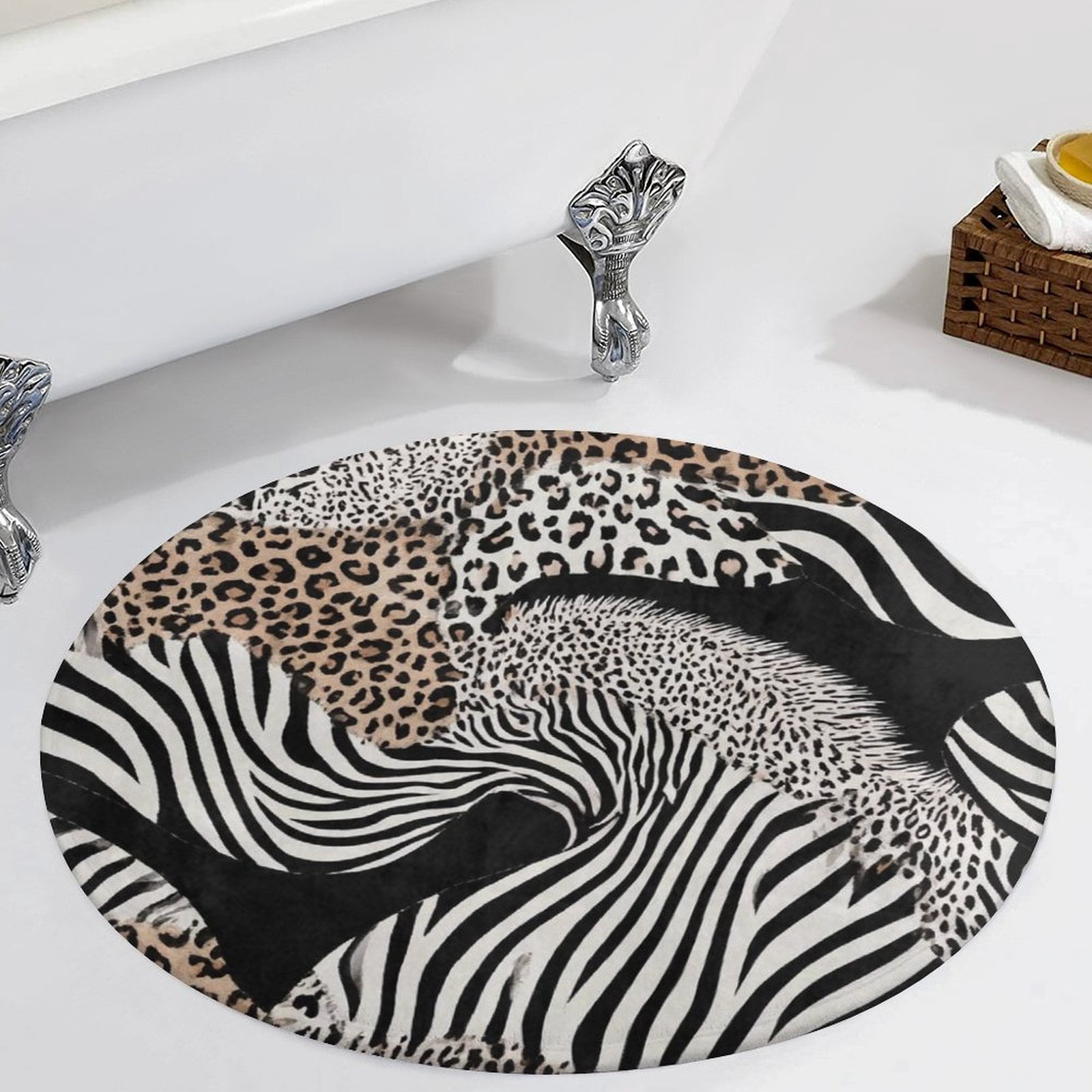 Zebra Leopard Print Mix Round Area Rugs for Bedroom Living Room, 3FT ...