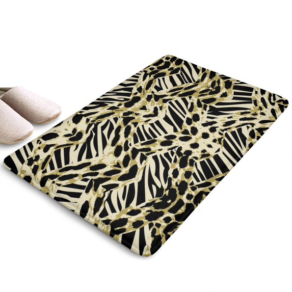 Zebra and Leopard Print Pattern Flannel Non Slip Door Rugs,Washable Door Mats Indoor,Decorative Door Mats,Dirt-Resistant and Absorbent Doormat for Entrance,Bedroom,Kitchen,Bathroom,31.5x17in(80x43cm)