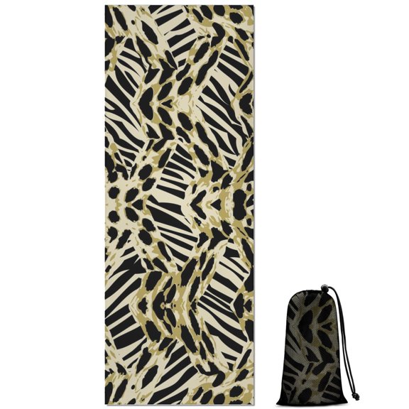 Zebra and Leopard Print Pattern Hot Yoga Mat Towel Non Slip for Hot Yoga - Quick-Drying Yoga Mat Cover with 4 Corner Pockets with Travel Bag - Hot Yoga Towel Non Slip 70"x26"