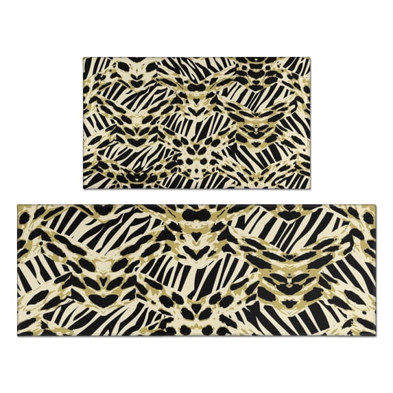 Zebra and Leopard Print Pattern Kitchen Rugs Sets Of 2,Anti Fatigue Kitchen Mat Rugs Non Slip Washable,Decorative Kitchen Floor Mats for Kitchen,Sink,Laundry,17"x30"+17"x47"