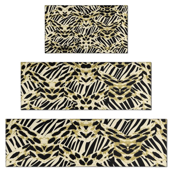 Zebra and Leopard Print Pattern Kitchen Rugs Sets Of 3,Kitchen Runner Rugs Non Skid Washable,Decorative Kitchen Floor Mats for Kitchen,Sink,Laundry,17"x30"+ 17"x47" + 17"x59"