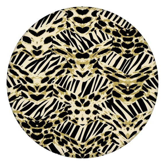 Zebra and Leopard Print Pattern Round Fitted Tablecloth with Elastic Edge,Dining Table Cover Waterproof,Outdoor Round Tablecloth for Camping,Dining,Indoor and Outdoor