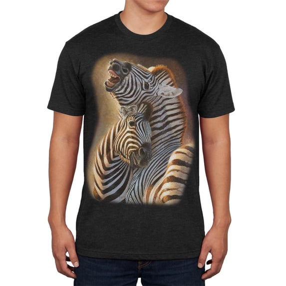 Zebra Lovers Mens Soft T Shirt Vintage Black X-LG