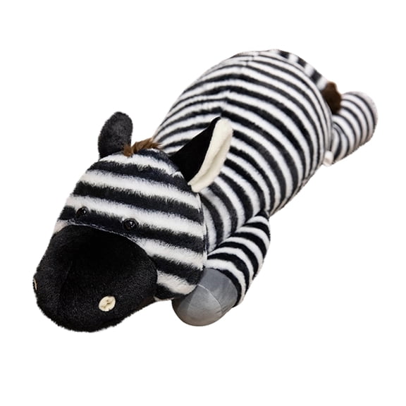 Zebra Lying Plush Pillow, 23.62in Striped Animal Stuffed Doll for Bedtime Hugs, Idea Gift for Birthday