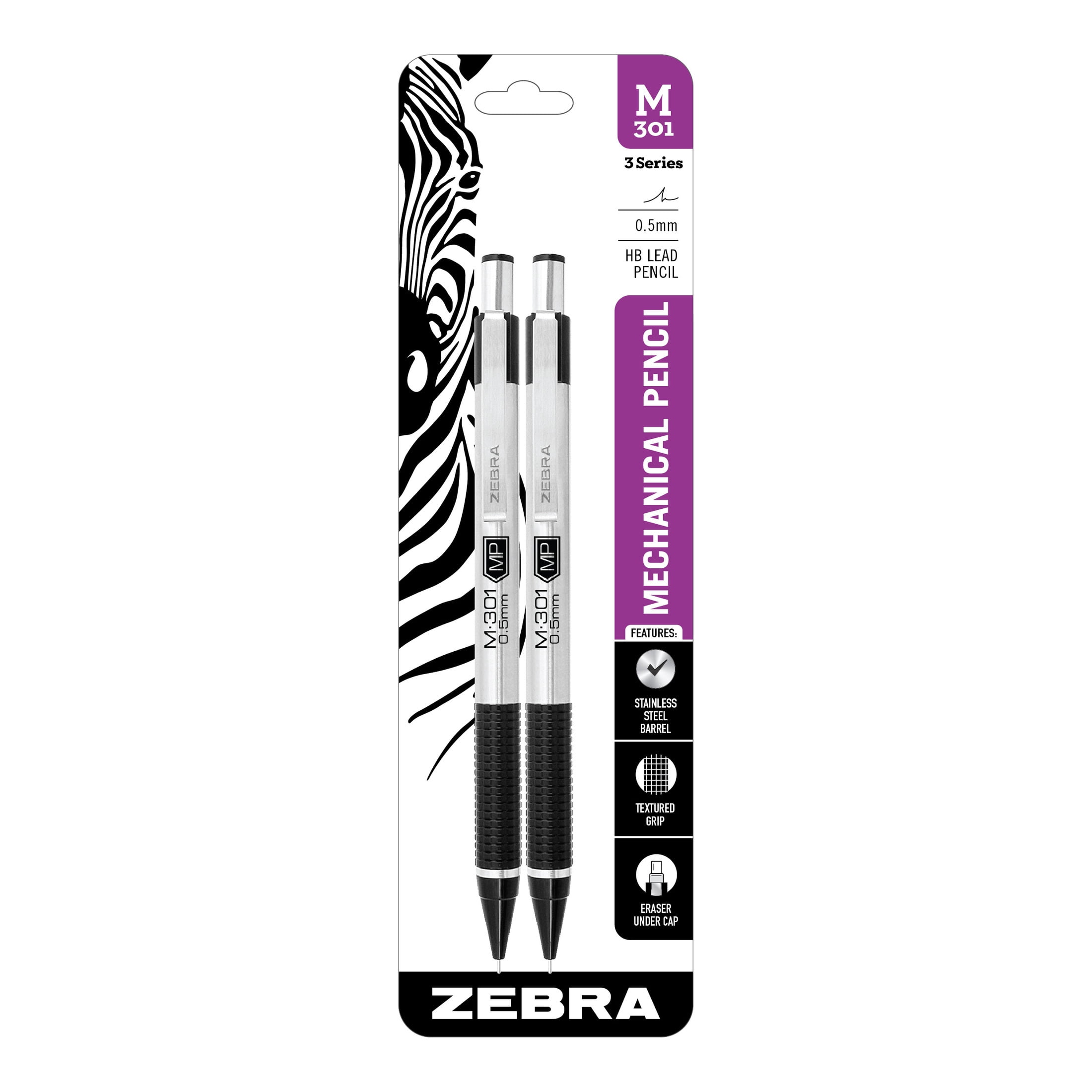 Zebra Pen Mechanical Pencil Stainless Steel 0.5mm Fine Point Black