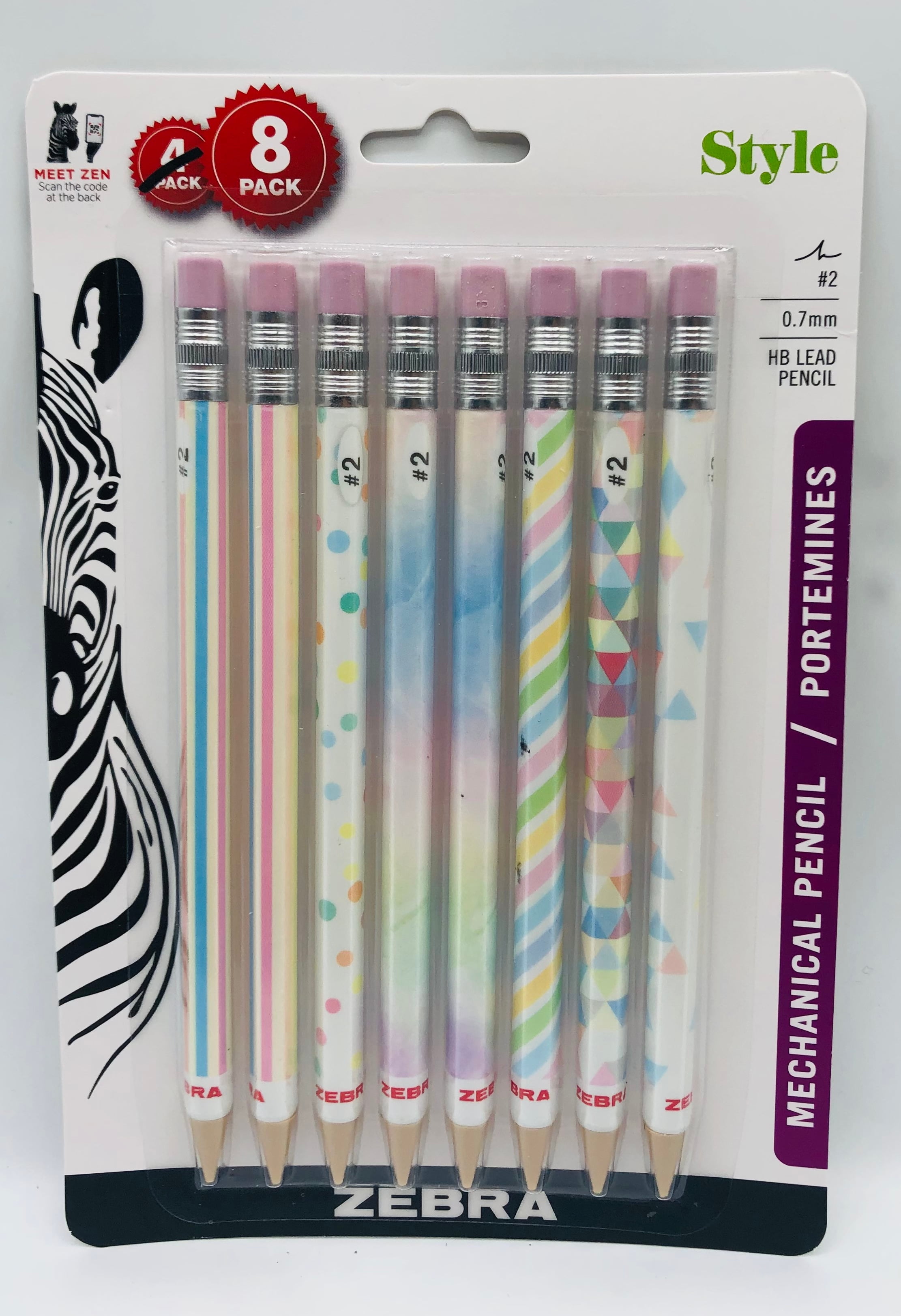 Zebra Mechanical Pencils 8 pencils 0.7 mm Style New