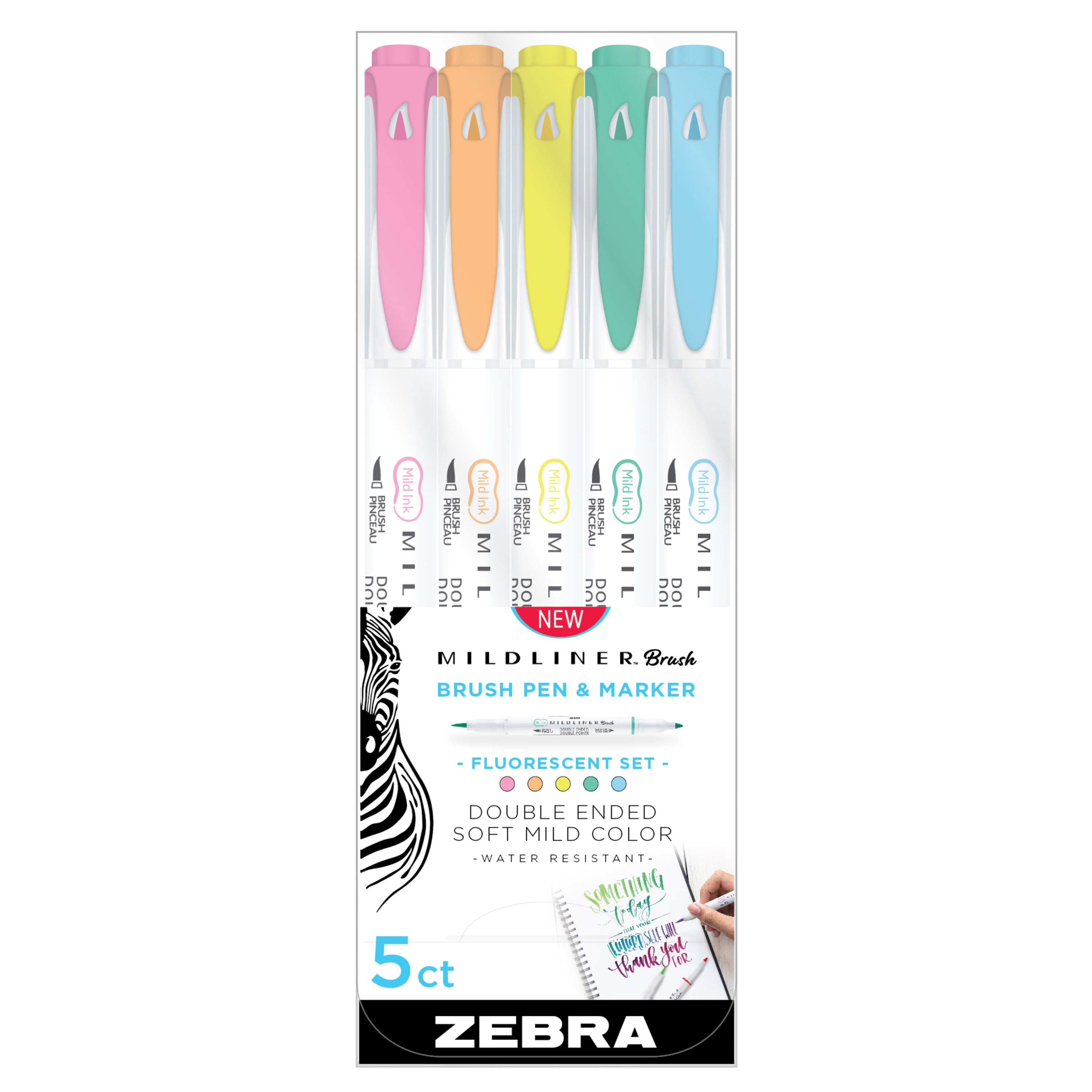  Zebra Pen Mildliner Double Ended Brush Pen, Brush Tips,  Assorted Ink Colors, 25-Pack, Multicolor (79125) - (Case of 36 packs, 900  Count Total) : Office Products